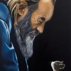 Old man with the cat  2010  40cm x 50cm